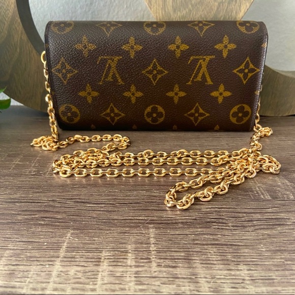 ⚜️Louis Vuitton Monogram Pochette Wallet Crossbody Chain + Vachetta Strap WOC - Picture 3 of 15